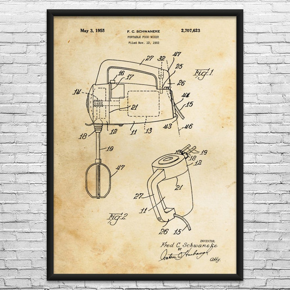 Hand Mixer Patent Wall Art