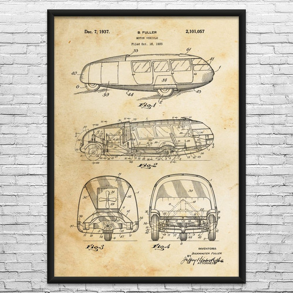 Dymaxion Car Buckminster Fuller Patent Wall Art