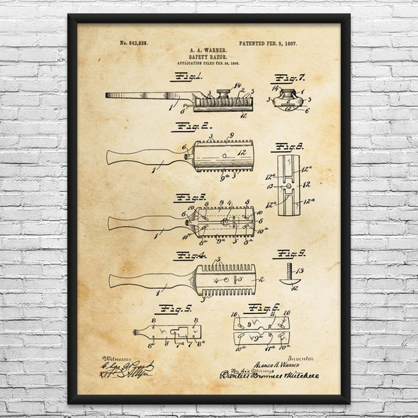 Shaving Safety Razor Patent Wall Art