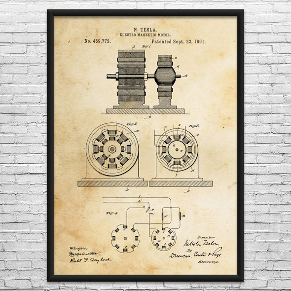 Nikola Tesla Magnetic Motor Patent Wall Art
