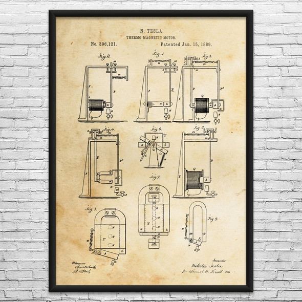 Nikola Tesla Thermo Magnetic Motor Patent Wall Art