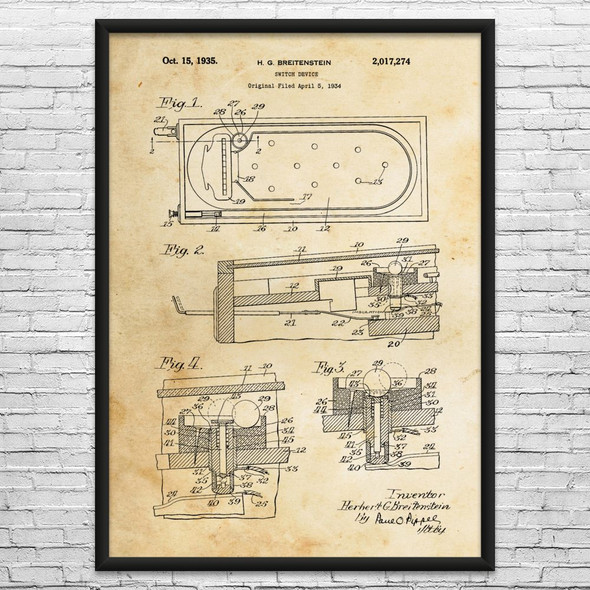 Pinball Tilt Mechanism Patent Wall Art