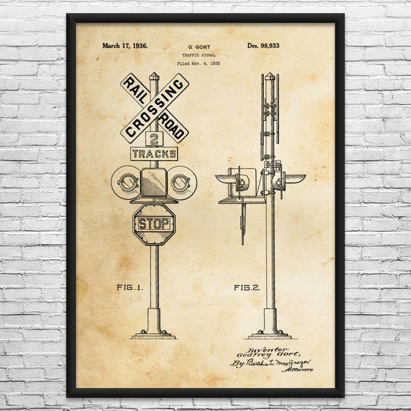 Railroad Crossing Signal Patent Wall Art