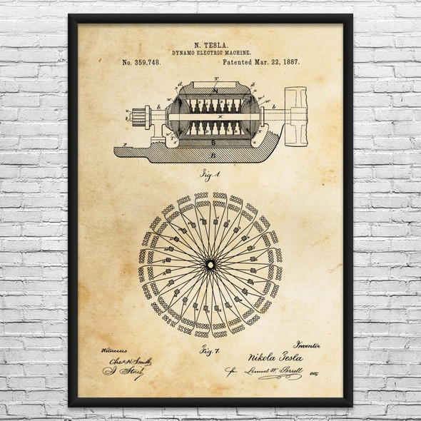 Nikola Tesla Dynamo Electric Machine Patent Wall Art