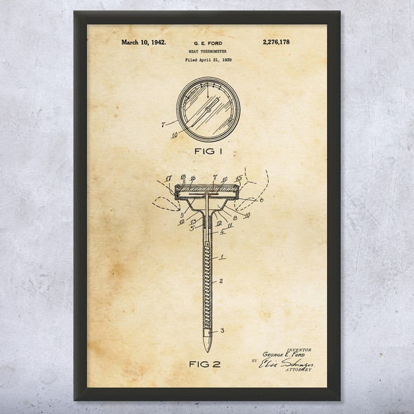Meat Thermometer Patent Wall Art
