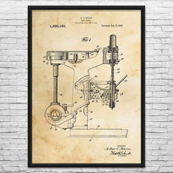 Drill Press Patent Wall Art