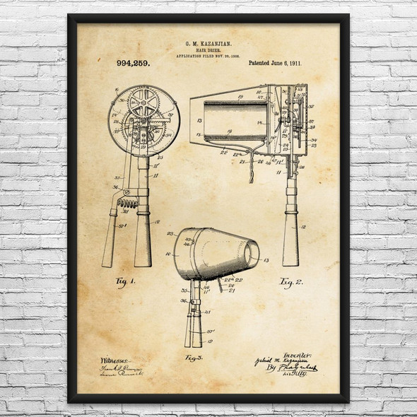 Hair Dryer Patent Wall Art