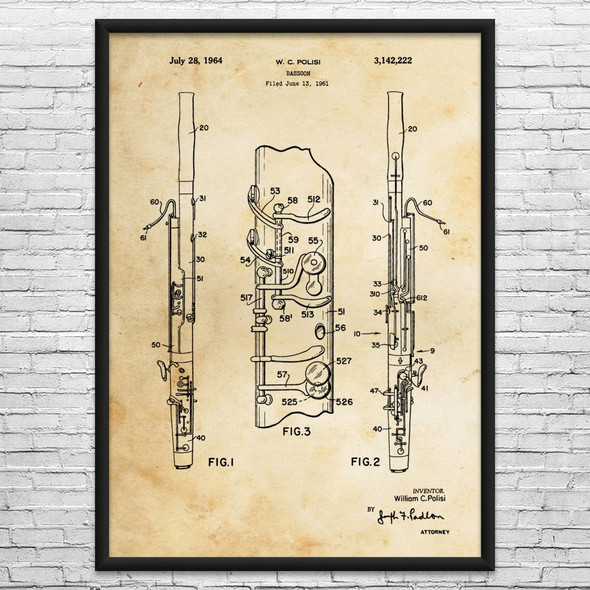 Bassoon Patent Wall Art