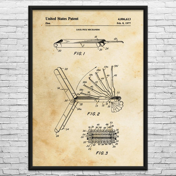 Lock Pick Set Patent Wall Art