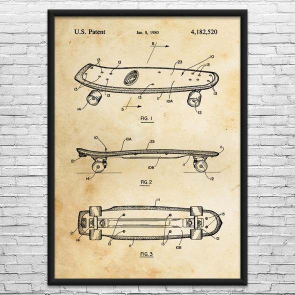 Penny Cruiser Skateboard Patent Wall Art
