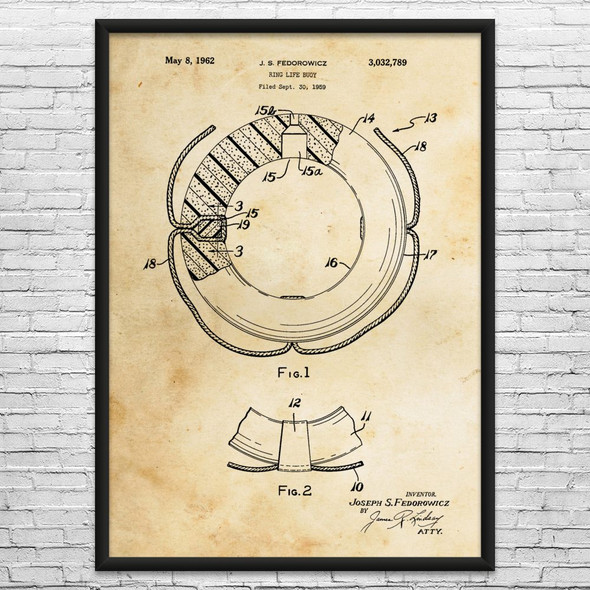Swimming Life Saver Patent Wall Art