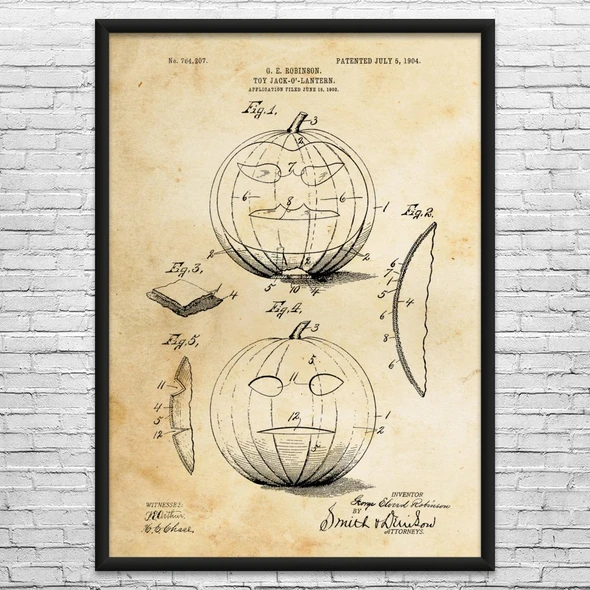 Halloween Jack-o-Lantern Patent Wall Art