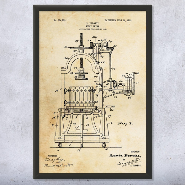 Wine Press Patent Wall Art