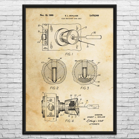 Pick Resistant Lock Patent Wall Art