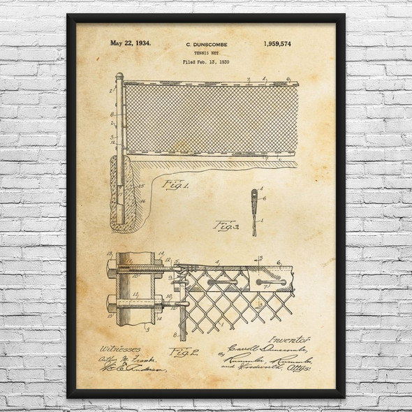 1934 Tennis Net Patent Wall Art