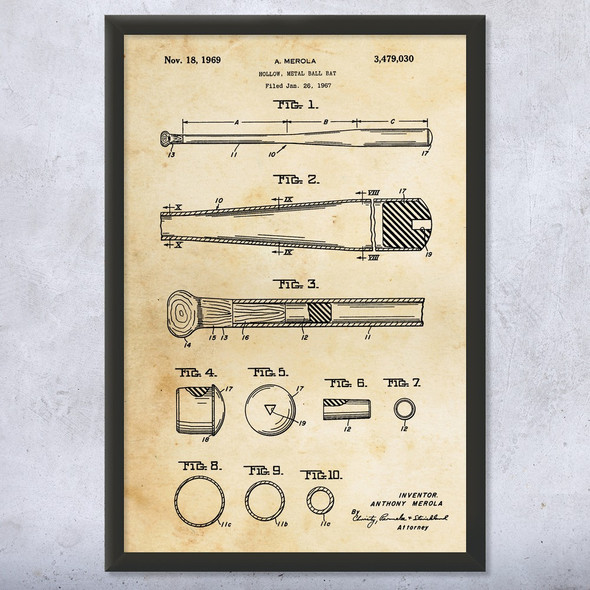Metal Bat Patent Wall Art