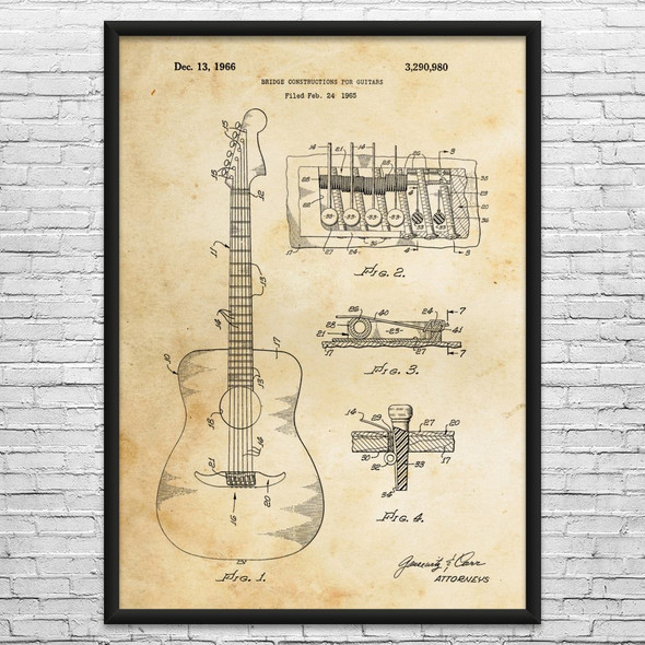 Acoustic Guitar Bridge Patent Wall Art