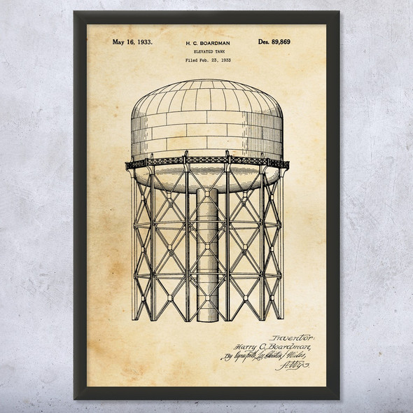 Water Supply Tank Patent Wall Art