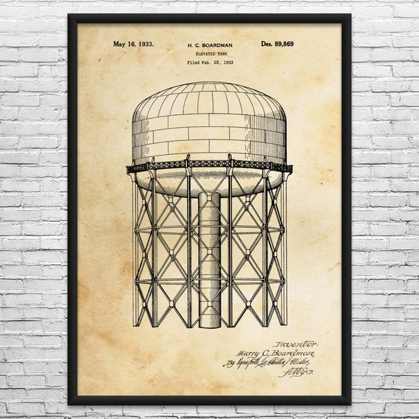 Water Supply Tank Patent Wall Art