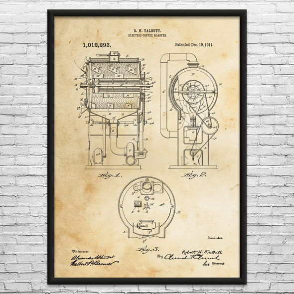 Drum Coffee Roaster Patent Wall Art