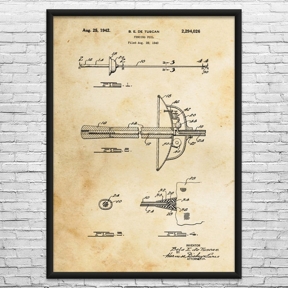 Fencing Foil Patent Wall Art
