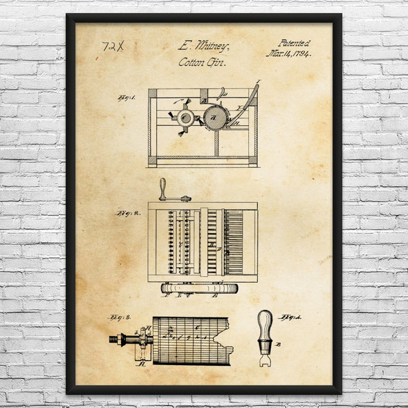 Eli Whitney Cotton Gin Patent Wall Art