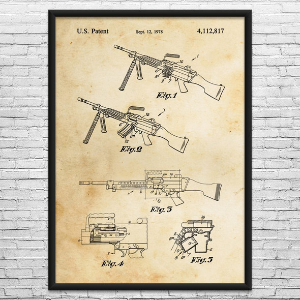 M249 SAW Machine Gun Patent Wall Art