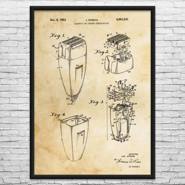 Electric Shaver Patent Wall Art
