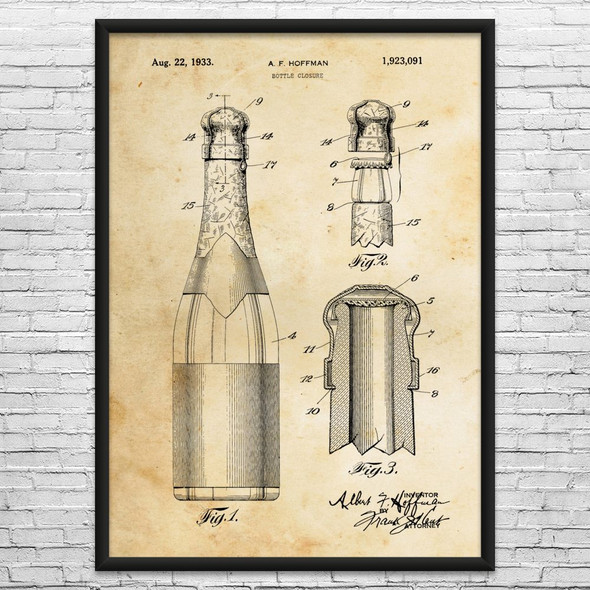 Champagne Bottle Patent Wall Art