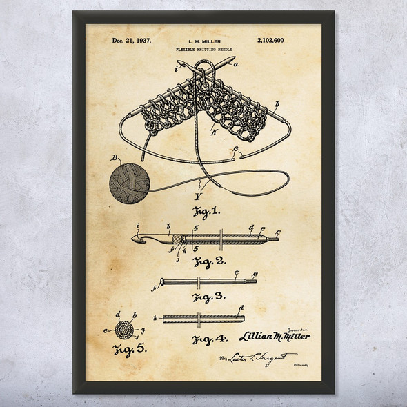 Knitting Needles Patent Wall Art