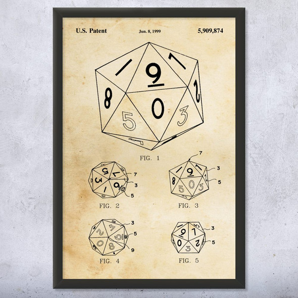 20 Sided Dice Patent Wall Art