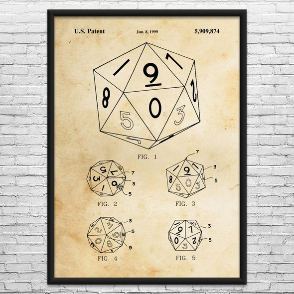 20 Sided Dice Patent Wall Art