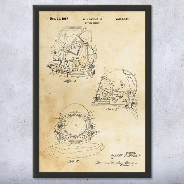 Diving Helmet Patent Wall Art