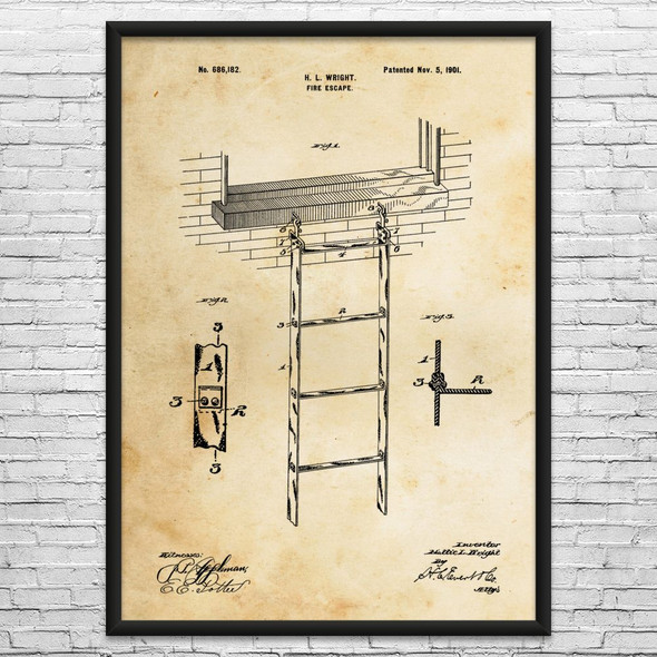 Fire Escape Ladder Patent Wall Art