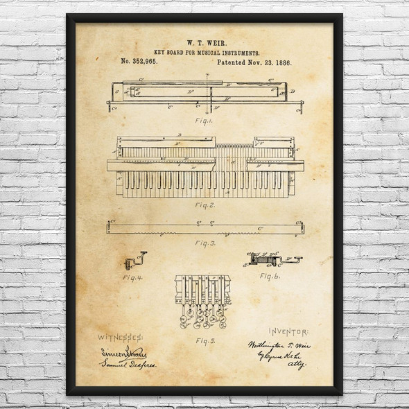 Piano Keyboard Patent Wall Art