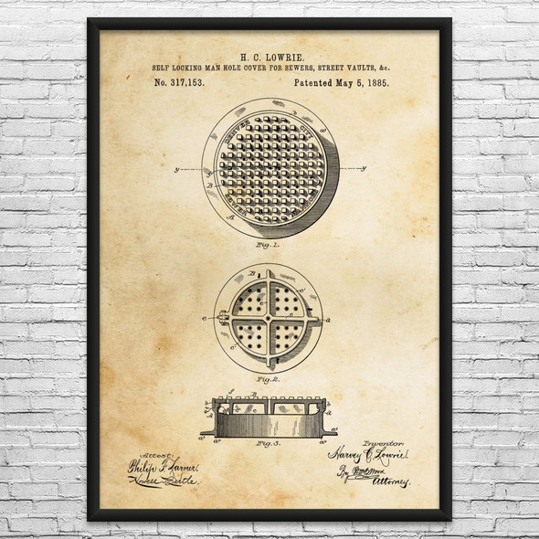 Manhole Cover Patent Wall Art