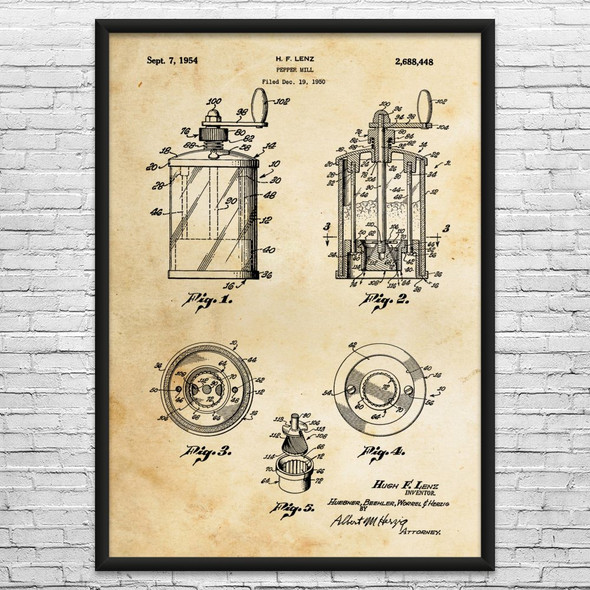 Pepper Mill Patent Wall Art