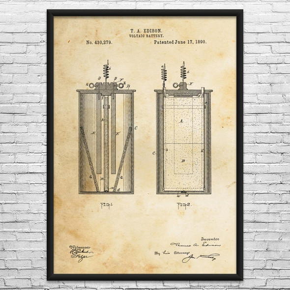 Thomas Edison Voltaic Battery Patent Wall Art