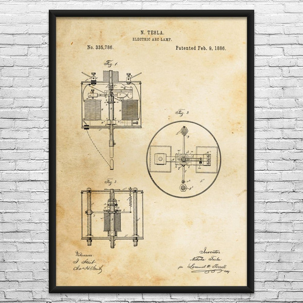 Nikola Tesla Arc Lamp Patent Wall Art