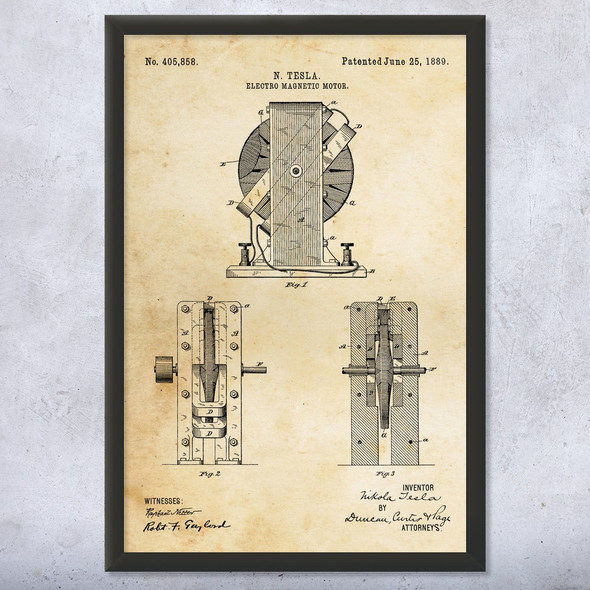 Nikola Tesla Magentic Motor Patent Wall Art