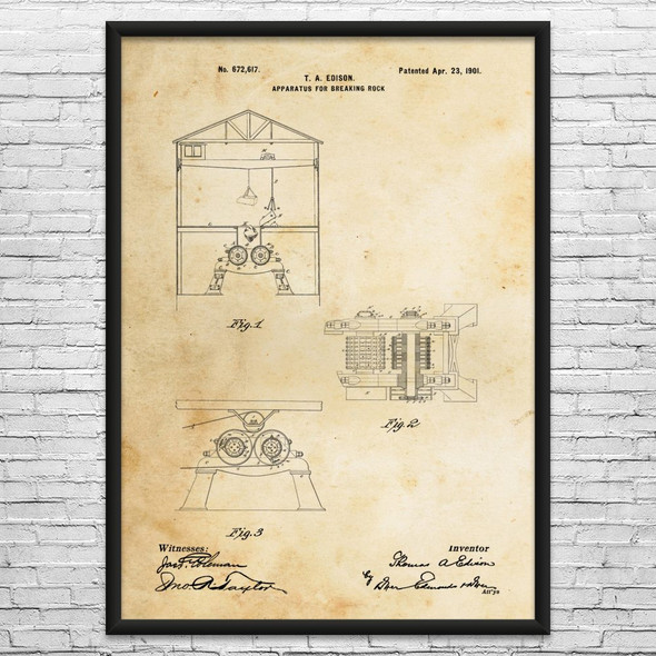 Edison Rock Crusher Patent Wall Art