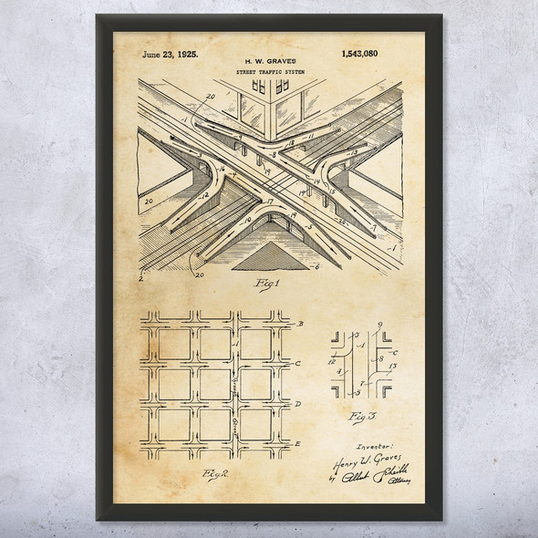 Street Traffic Interchange Patent Wall Art