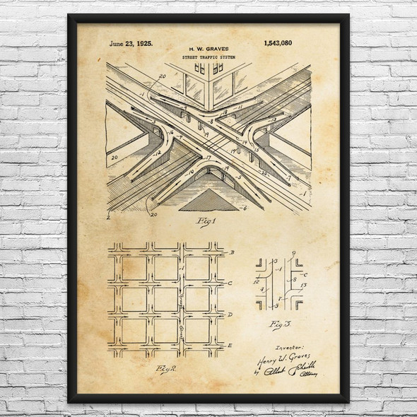 Street Traffic Interchange Patent Wall Art