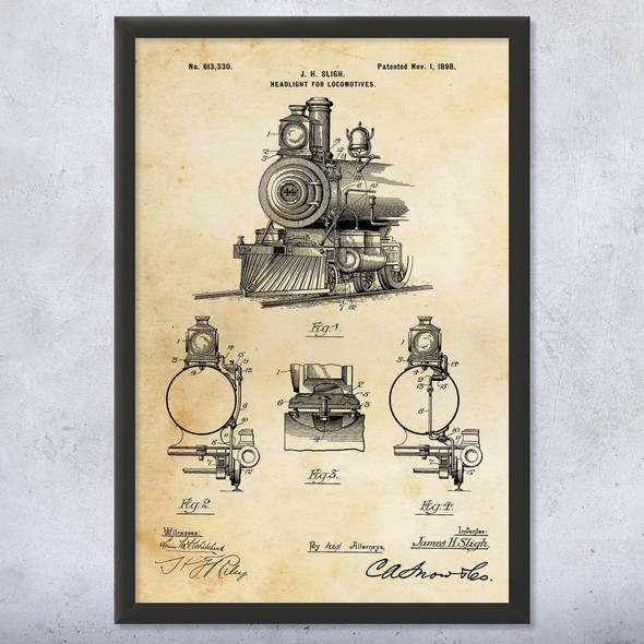 Locomotive Headlight Patent Wall Art
