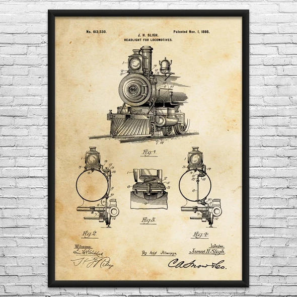 Locomotive Headlight Patent Wall Art