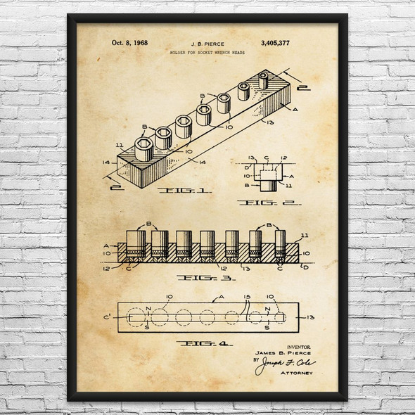 Wrench Socket Holder Patent Wall Art