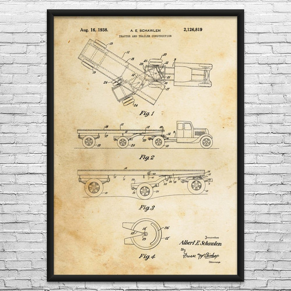 Flatbed Trailer Patent Wall Art