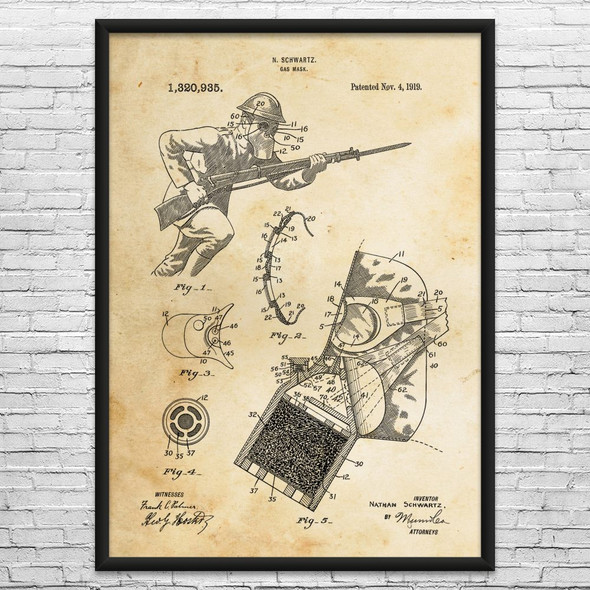 WW1 Gas Mask Patent Wall Art