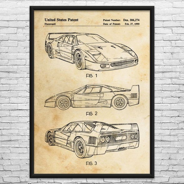F40 Sports Car Patent Wall Art
