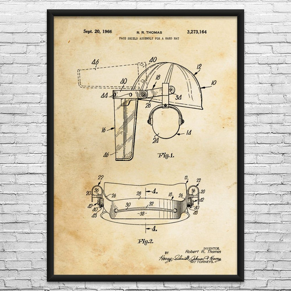 Hard Hat Face Shield Patent Wall Art